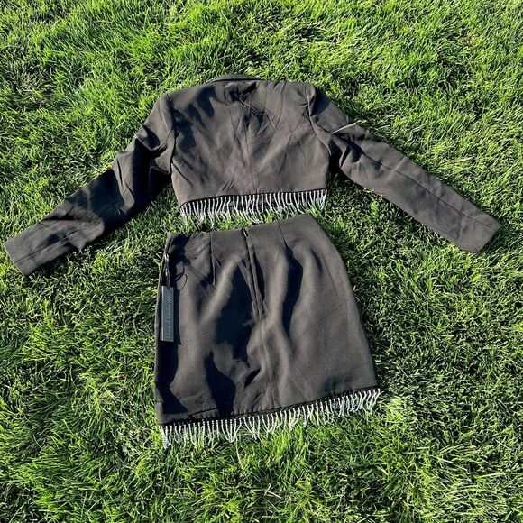 HOUSE OF HARLOW 1960 RHINESTONE FRINGE BLAZER JACKET & MINI SKIRT SET NWT XS - Picture 15 of 16